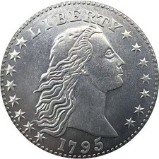 1795 flowing long hair dollar, Statue of Liberty, US coin