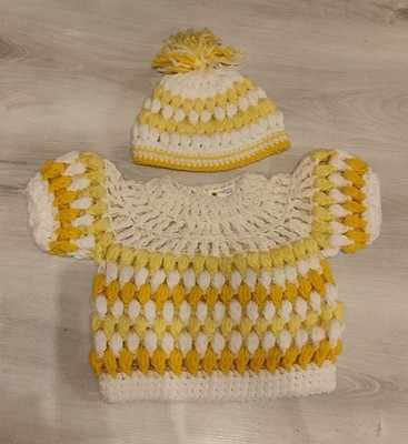 Mädchen/oder Pullover mit Mütze, Merinowolle, gehäkelt, neu mit Etikett 