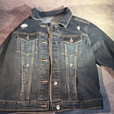 Girls Wonder Nation Denim Jacket L 10-12 Blue Distressed Stretch Jean Button Up