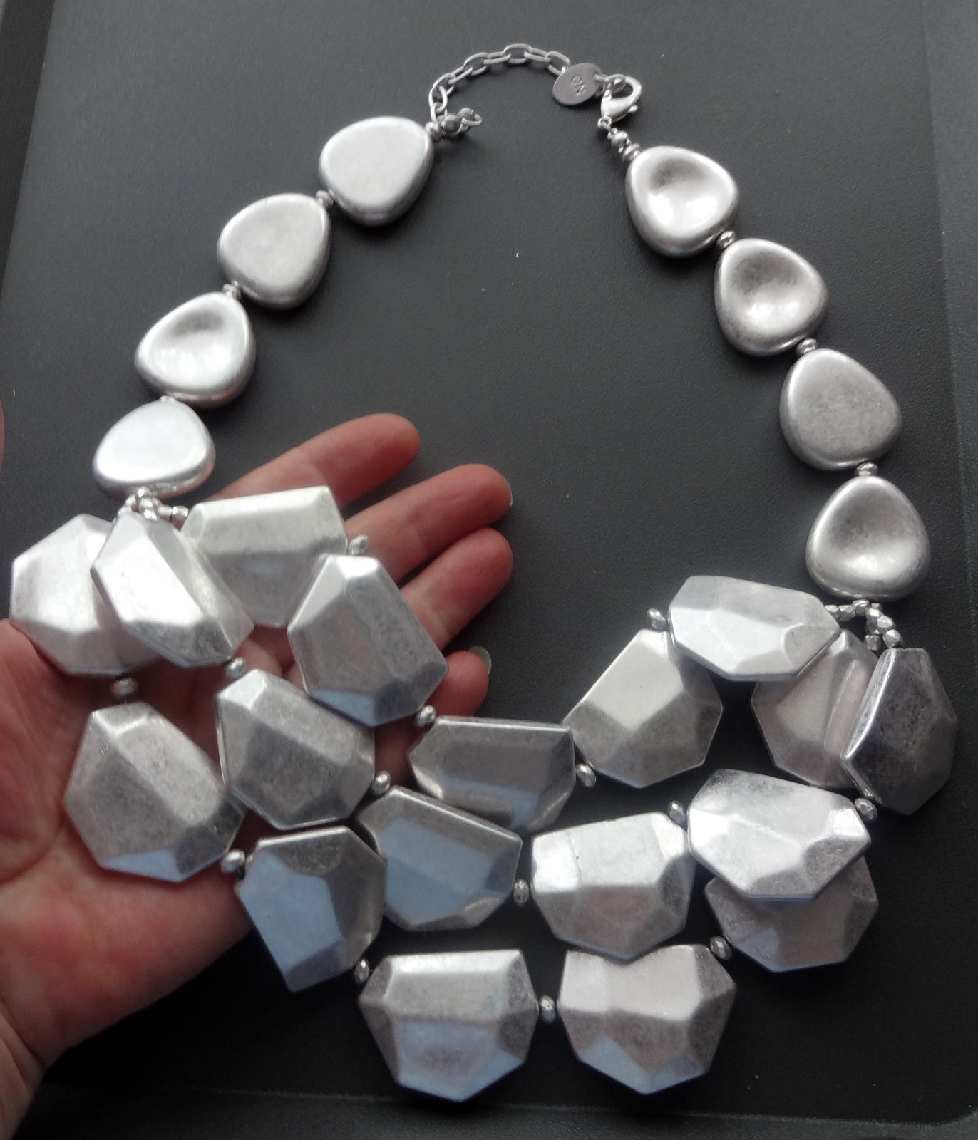 Huge Silver Tone Stone Shape Statement Stylish Ch… - image 1