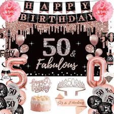 50th Birthday Decorations Set for Women One-Stop Get 36Pcs: Crown Sash Banner...