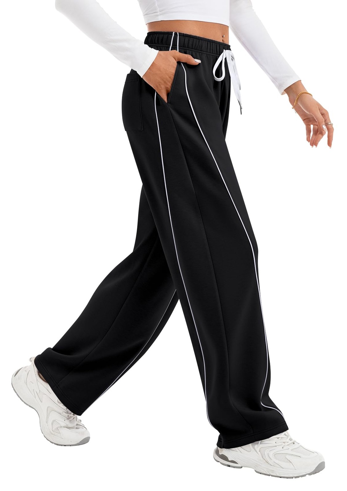 Track Pants Women Baggy Black Barrel Sweatpants Y2K Streetwear 3 Pockets High...