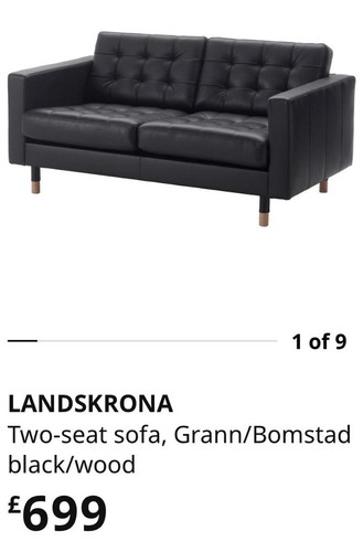 RRP:£699 IKEA LANDSKRONA BLACK TWO SEATER LEATHER SOFA | eBay UK