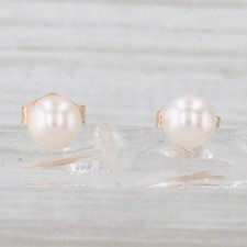 4.9mm Cultured Pearl Stud Earrings 14k Yellow Gold Round Solitaire Studs