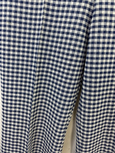 Vintage 60s 70s Flare Pants Womens M Knit Wide Leg Bell Bottoms USA Gingham Blue - Picture 14 of 16