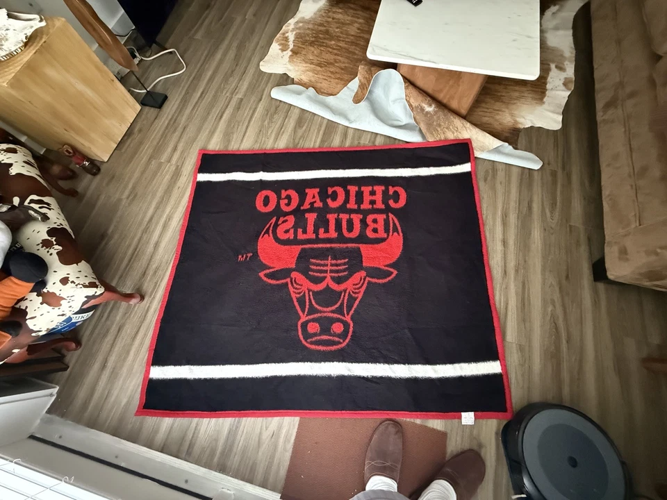 Cobertor Vintage Biederlack Chicago Bulls Vermelho Preto Anos 90 Reversível  - Imagem 2 de 4