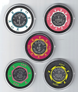 Set of (5) Playboy Hotel casino chips Atlantic City, N.J. 1981