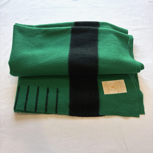 Hudson Bay 6 Point 100% Wool Green Blanket England Made 98x90 Queen HBC