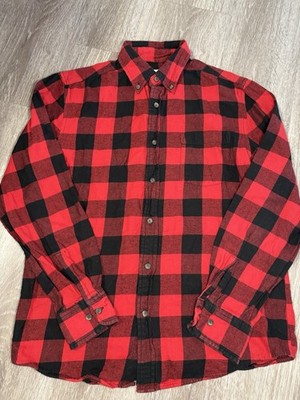 St. John's Bay Button Down Shirt Men's Small Red Buffalo Plaid Cotton