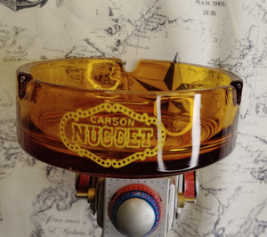 Vintage Carson Nugget Casino Carson City NV 4" Round Amber Glass Ashtray