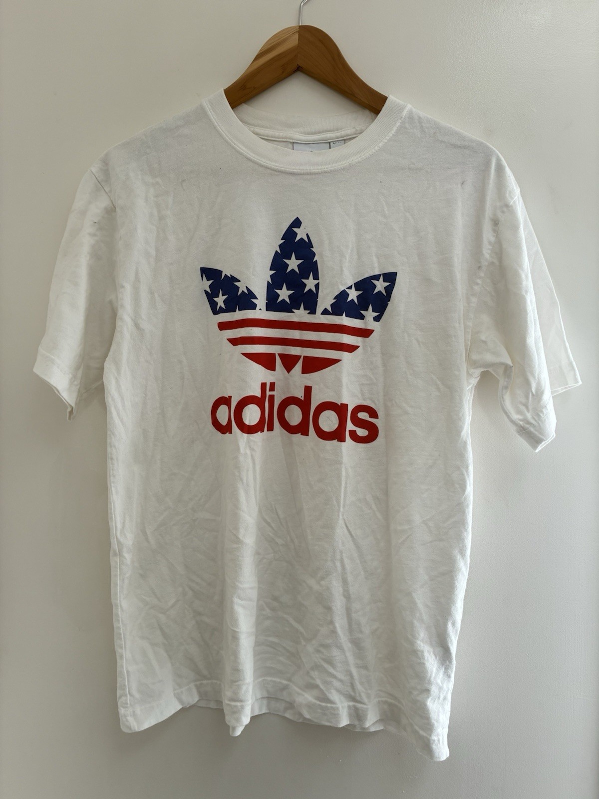adidas Men's Patriotic Stars Stripes Logo 100% Cotton Crewneck T-Shirt White M