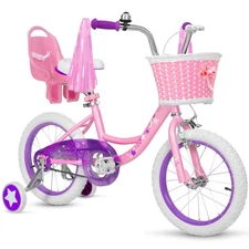 Girls Bike for 3-5 Years Old Kids, 14 Inch Kids Bike with Training Wheels, St...