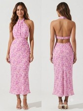 ASTR The Label Ambretta Purple Floral Cutout Halter Midi Dress Women Sz L New 