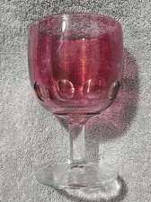 Cranberry Red Bartlett Collins Glass Thumbprint Goblet Vintage 6" Tall