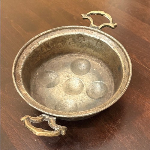 Antique copper egg poaching pan 5-slot escargot pan  brass handles