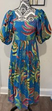 Farm Rio Blue Puff Sleeve Tiered Maxi Dress Size Small