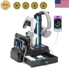 Headphone Stand with USB A C Charger Ports - RGB Controller Stand with Detach...