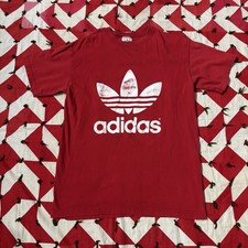 Vintage Adidas Red Tre Foil Graphic Tee Mens As Is Faded 90s Double Sided