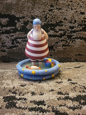 VTG Bennington Christmas SUMMER SANTA Figurine Santa in Wading Pool Demdaco 2000