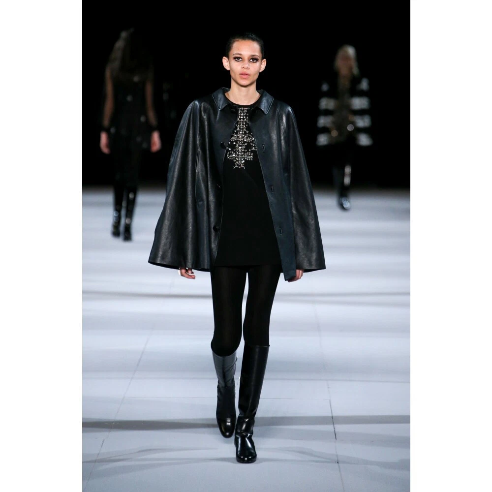 SAINT LAURENT (YSL) Mini abito a croce borchie Saint Laurent in lana nera taglia FR 34 US 2