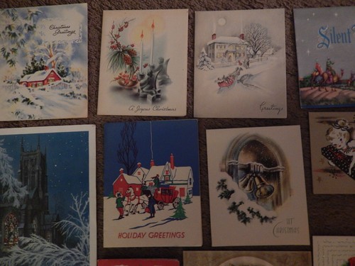 #3, 30 VINTAGE CHRISTMAS CARDS, BELLS CANDLES ANGELS NATIVITY WREATHS HOLLY - Picture 16 of 22