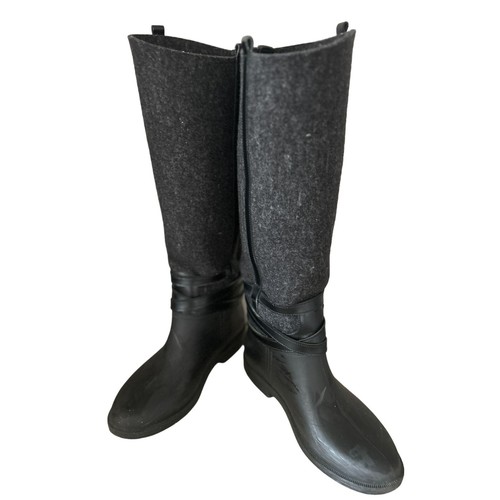 Salvatore Ferragamo Cordelia Felt Grey/Black Riding/Rain Boots Rubber Size 5 - Picture 4 of 12