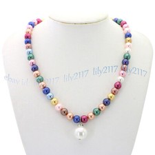 Multicolor South Sea Shell Pearl Round Beads Pendant Necklaces 16-32'' 8/10/12mm
