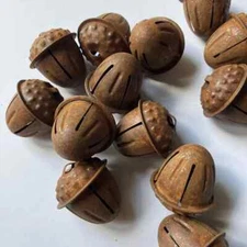 Set/5 Primitive Rusty Acorn Jingle Bells Bell Nut Shape Country Fall 1" 26mm Tin