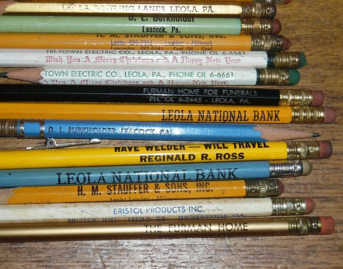28 Vintage Advertising Pencils From Leola Leacock Monterey Pennsylvania