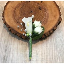 6 Men's Handmade Calla Lily Real Touch 6" Boutonniere Ivory Formal