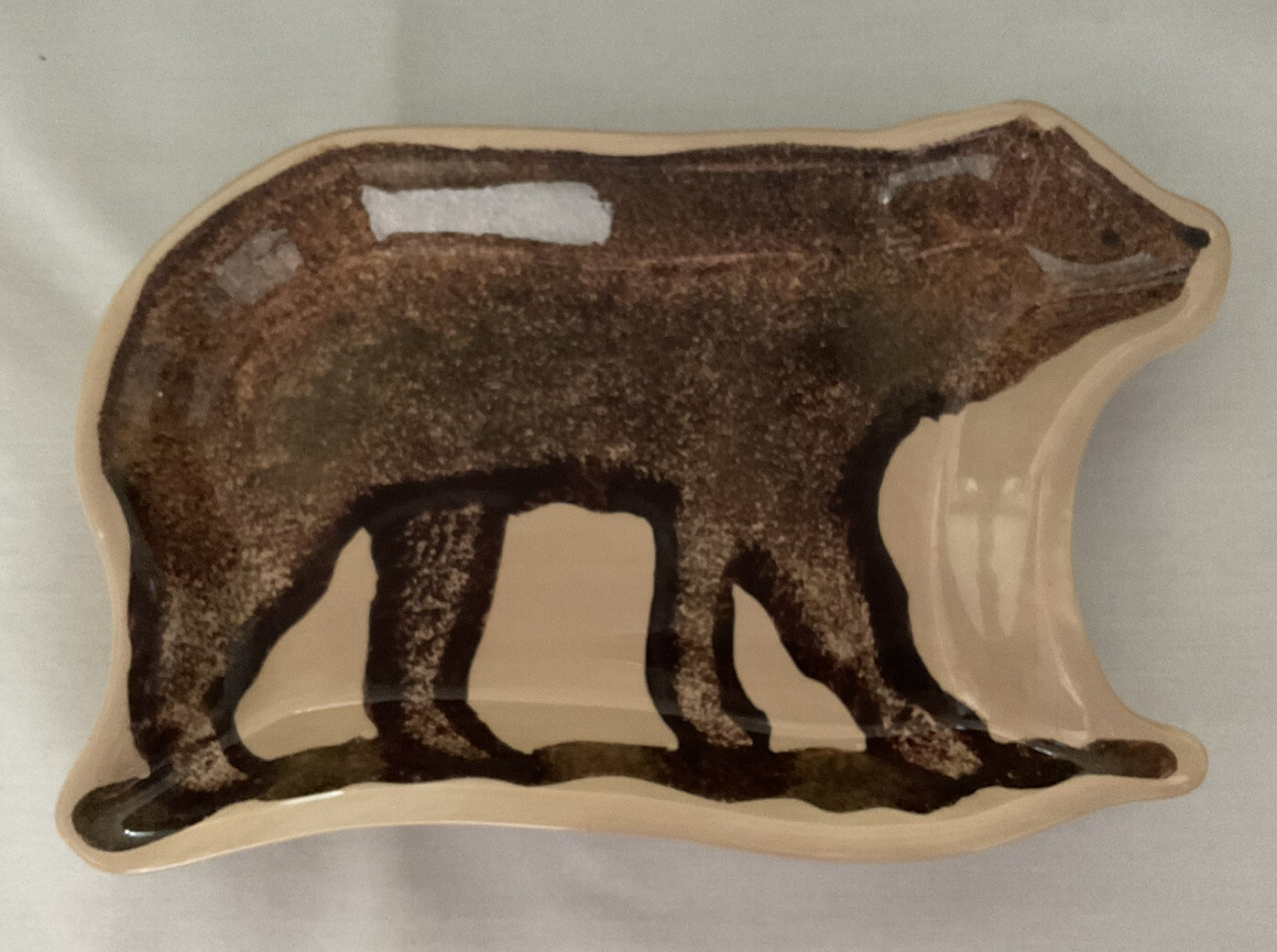 ClayArt Rustic Lodge Dinner / Trinket Plate (2) Bear Ducks ￼hand Painted 2010 EC