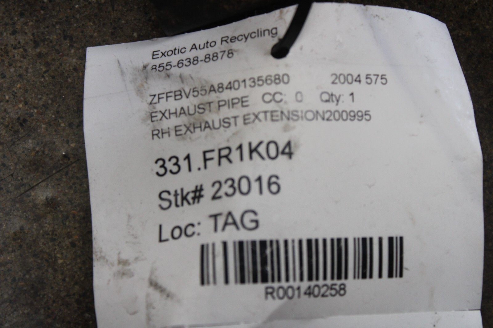 Ferrari 575, RH, Right, Exhaust Pipe, Used, P/N 200995
