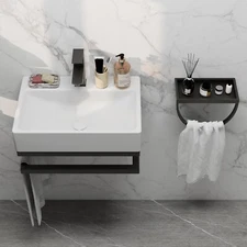 21" White Wall Mounted Vessel Sink Floating Ceramic Basin Bowl w/ Bracket Faucet