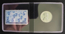 1943 Steel Wheat Cent & 3¢ WWII US Navy Stamp – Patriotic WWII Set in Sleeve