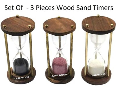 Table Wooden Timer Sand Gift Hourglass Decor Brass Vintage Antique Nautical 4''
