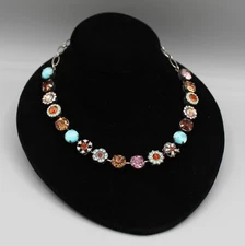 Mariana Flower Necklace w/ Multi Color Crystals Glass Silver Tone