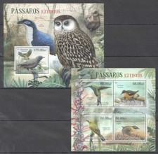BC968 2012 MOZAMBIQUE AVES EXTINTAS BÚHOS FAUNA #5738-5741+BL627 MNH