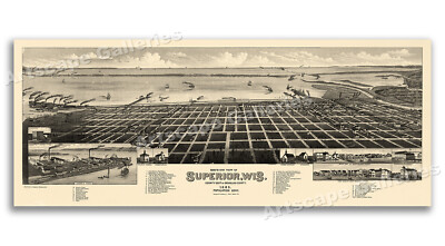 1883 Superior Wisconsin Vintage Old Panoramic City Map - 24x60