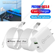 20W PD USB-C Power Adapter QC3.0 Fast Wall Charger USB Cable For iPhone 13 12 11