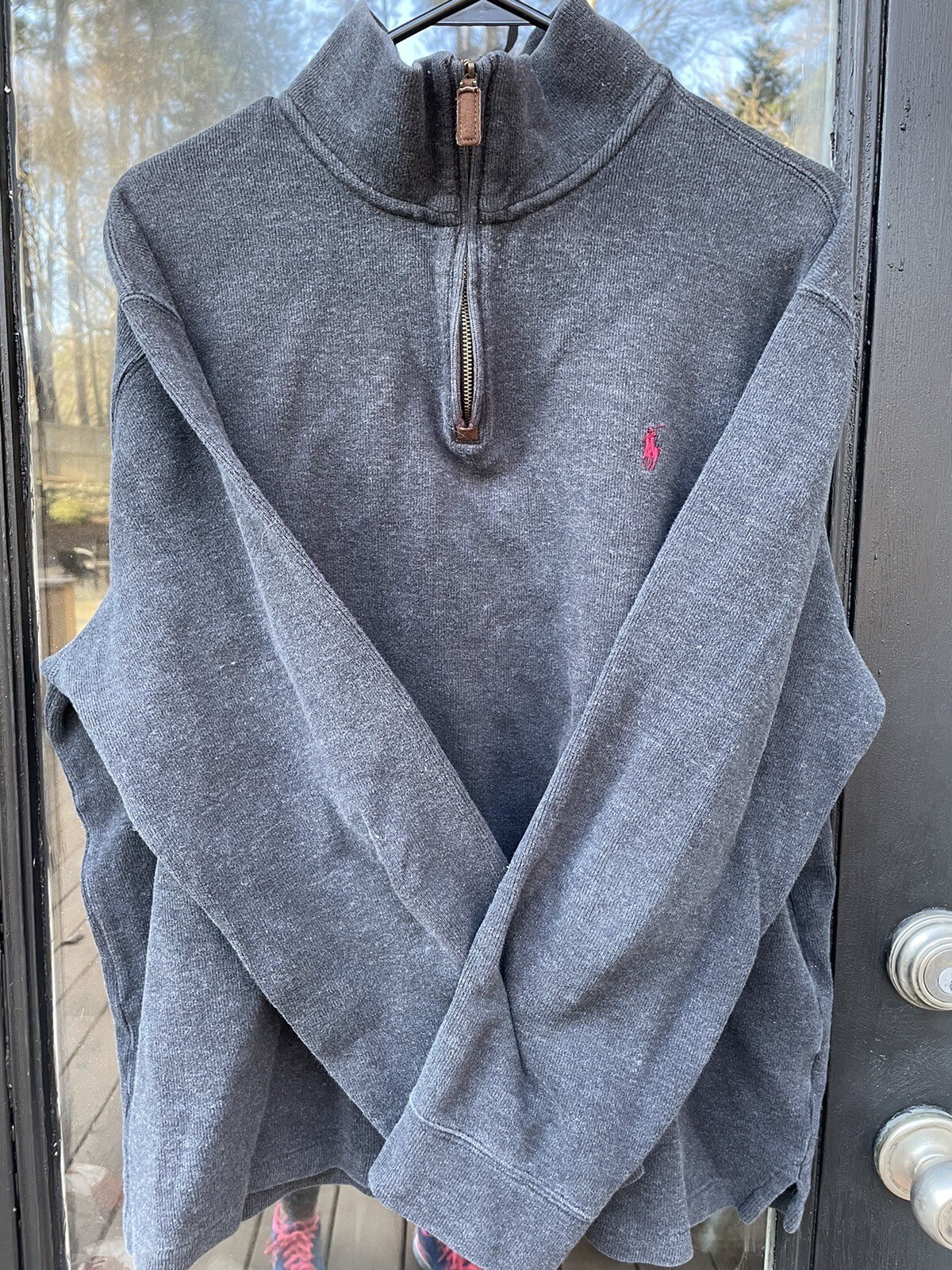 Polo Ralph Lauren Uomo Giacca XL Grigio Manica Lunga 1 4 Zip Maglia Piccolo Rosso Pony