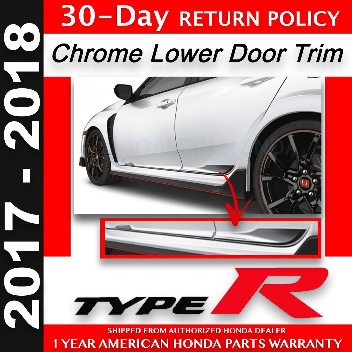 Genuine OEM Honda CIVIC TYPE R HATCHBACK Chrome Lower Door Trim