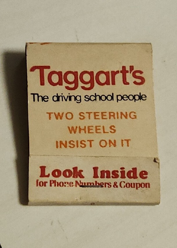 Matchbook Ephemera Vintage Taggart's Driving School People Two Steering