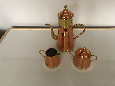 BELGIEN KUPFER & MESSING 3-TEILIGES KAFFEESERVICE