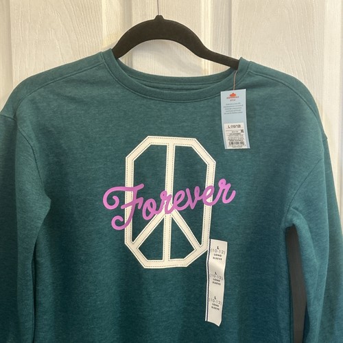NWT Girls' Fleece Crew Pullover Sweatshirt - Cat & Jack, Dark Green Size Large - Picture 4 of 16