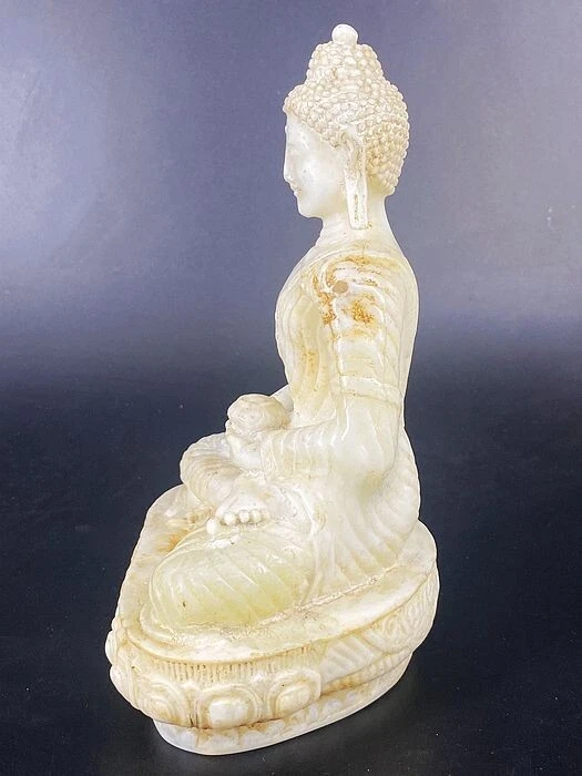 Colecciona Antigua Estatua de Buda Shakyamuni Amitabha Amitabha de Jade Blanco Chino Variante Foto 3 de 4