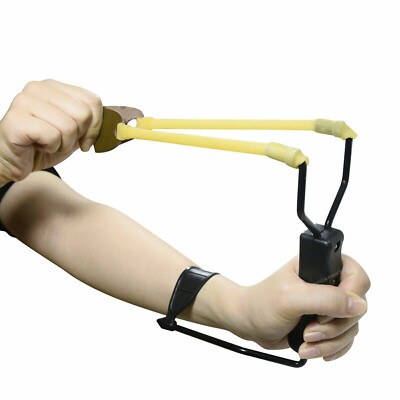 High Velocity Hunting Slingshot With Folding Wrist Support - Alloy Frame Catapult For Outdoor Shooting