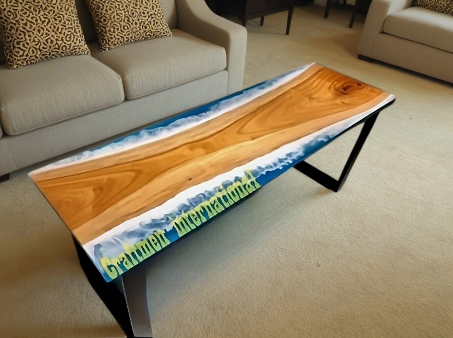 Ocean  Blue Epoxy Dining Table,  Acacia Wood Epoxy table, Sea shore table top-image