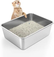 6 Inch Large Space Stainless Steel Cat Litter Box Easy to Clean Odor Resistant