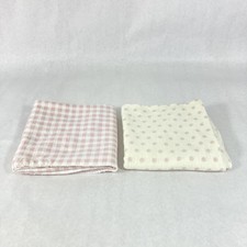 Set of 2 White Baby Receiving Blankets Pink Polka Dots  Checks 26"