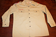 Boy Scouts of America BSA Men's Large  No Size Tan Sewn Patches Long Sleeve